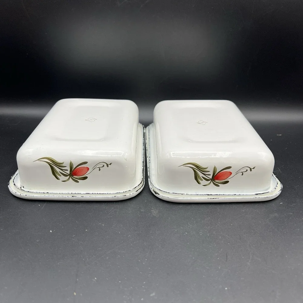 VTG White Floral Design Enamelware Refrigerator Box w/ Lid 7x5x2 Farmhouse